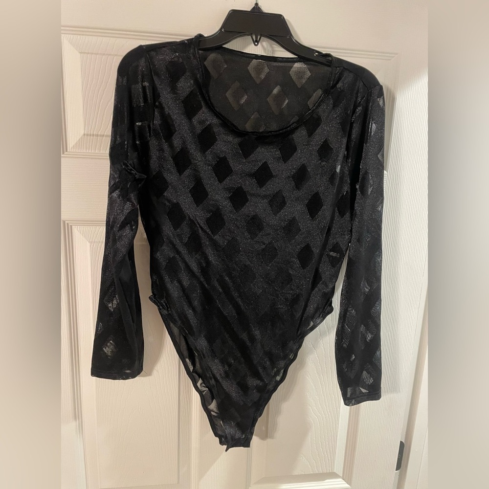 Black Sheer Diamond Pattern Bodysuit